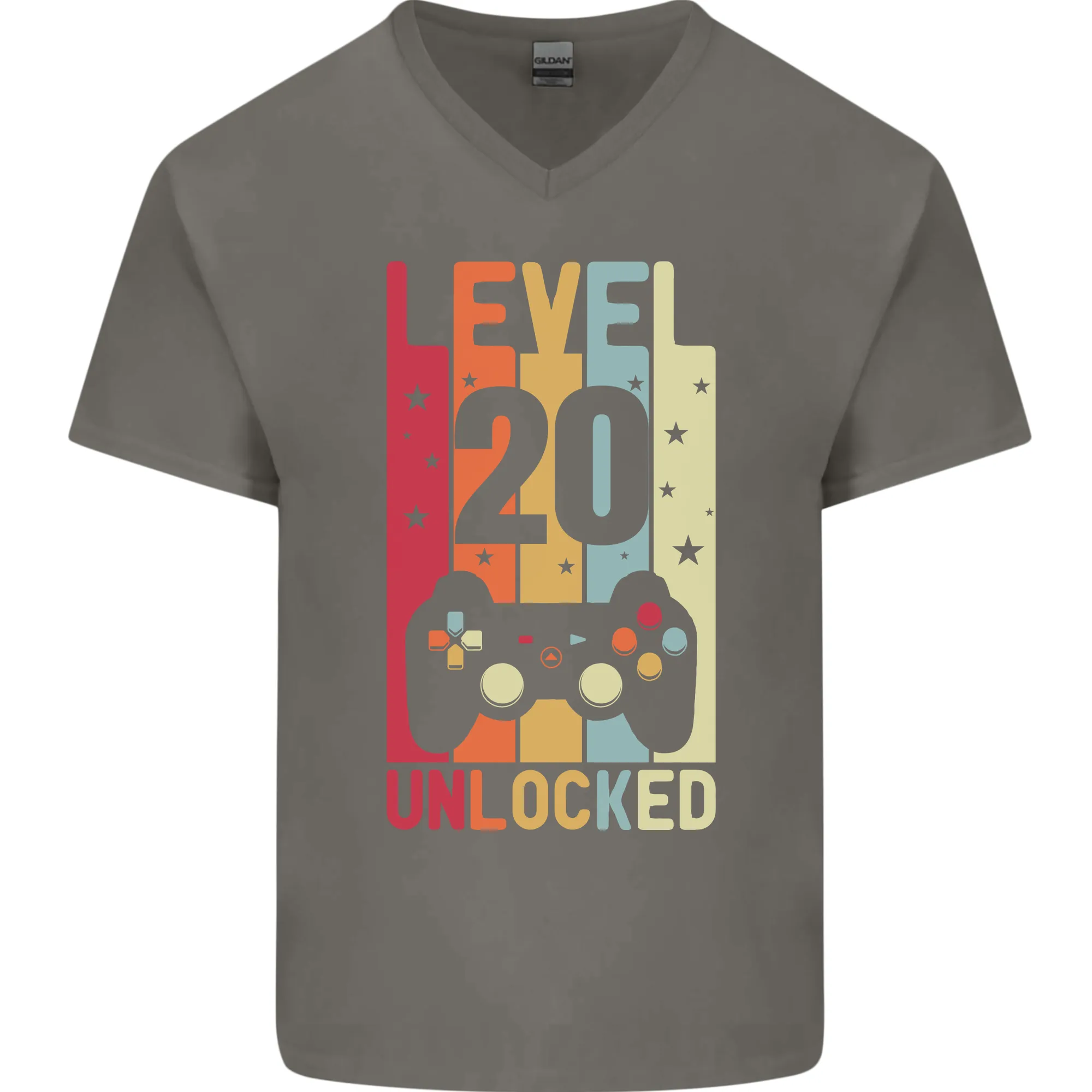 20th Birthday 20 Year Old Level Up Gaming Mens V-Neck Cotton T-Shirt