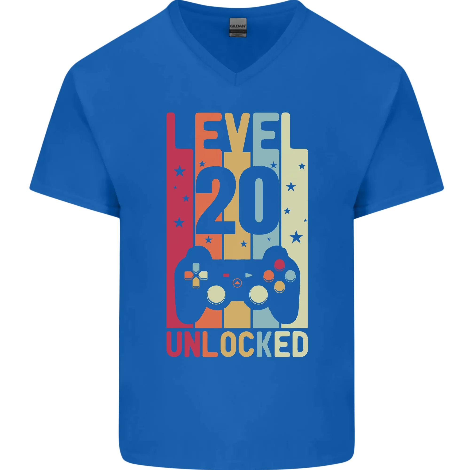 20th Birthday 20 Year Old Level Up Gaming Mens V-Neck Cotton T-Shirt