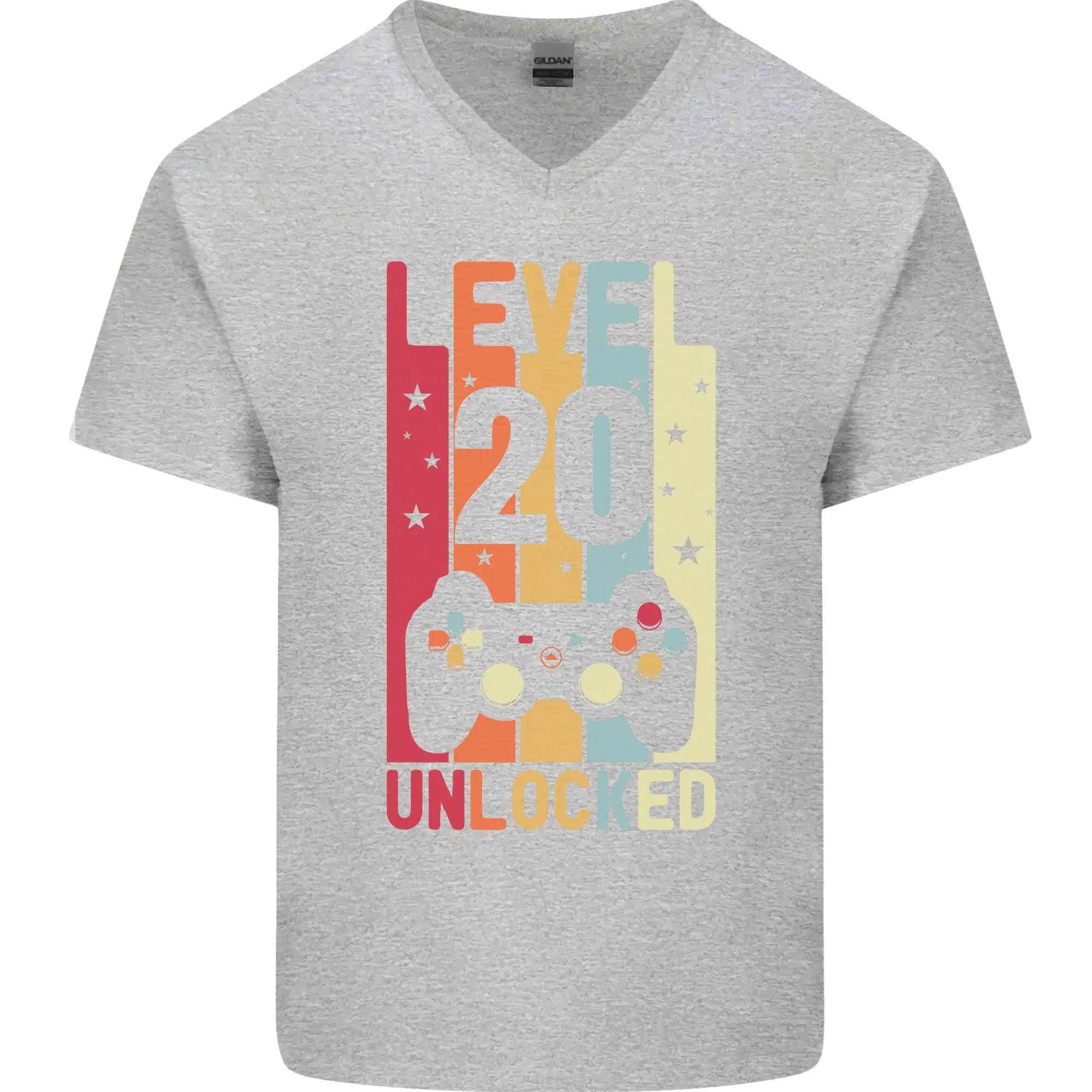 20th Birthday 20 Year Old Level Up Gaming Mens V-Neck Cotton T-Shirt