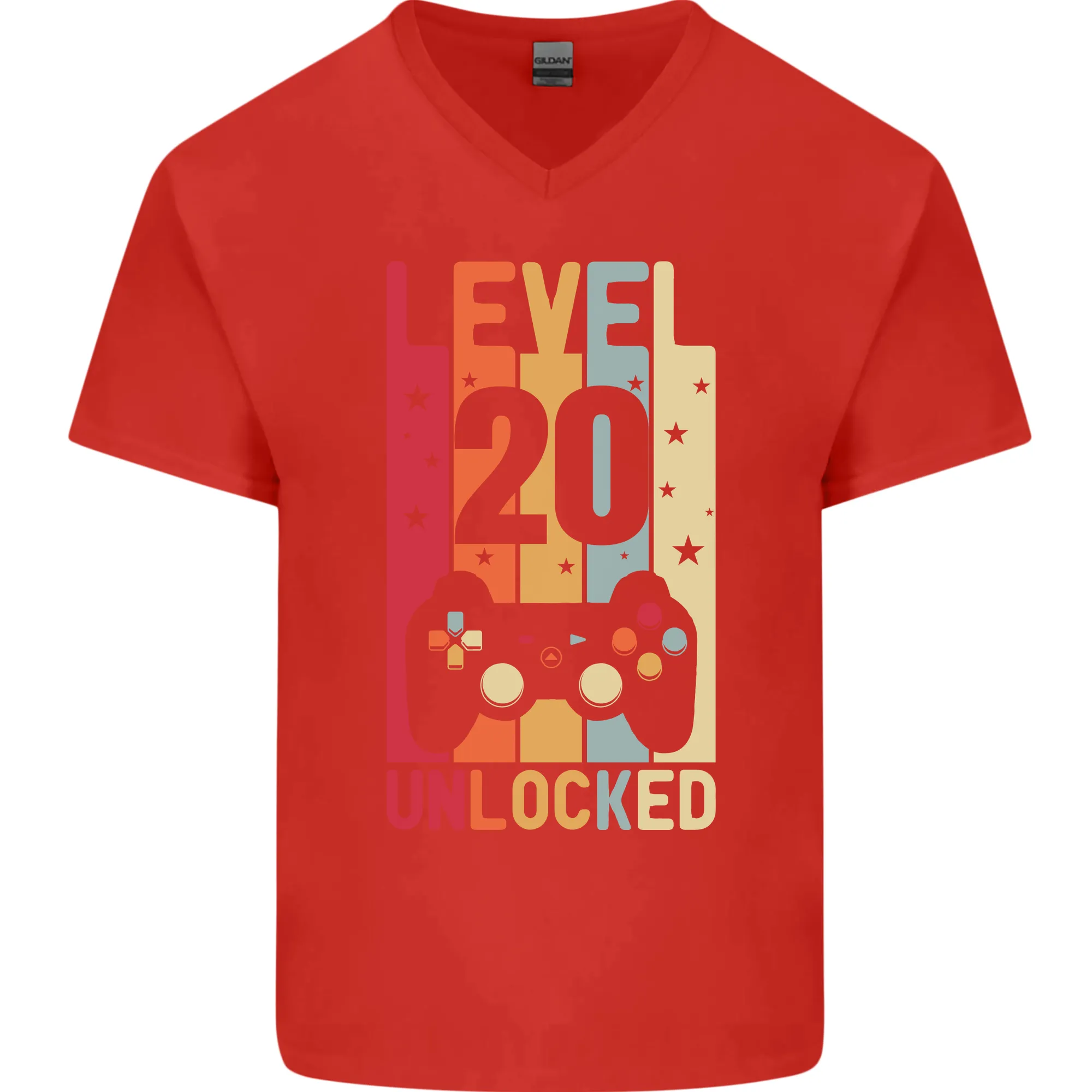 20th Birthday 20 Year Old Level Up Gaming Mens V-Neck Cotton T-Shirt