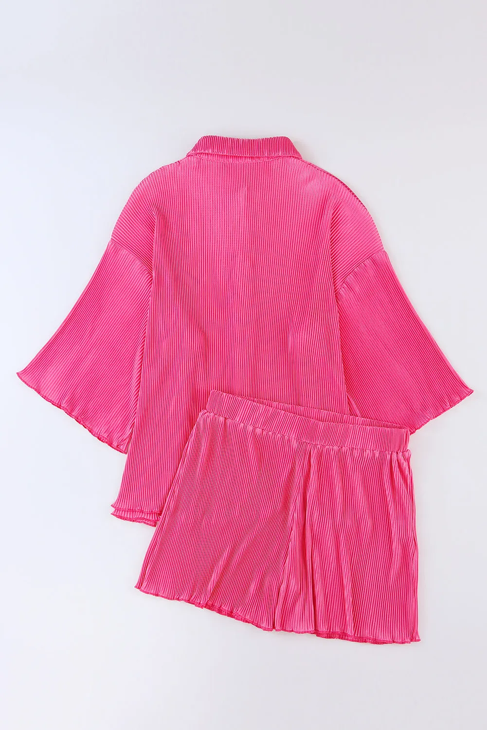 3/4 Sleeves Pleated Shirt and High Waist Shorts Lounge Set