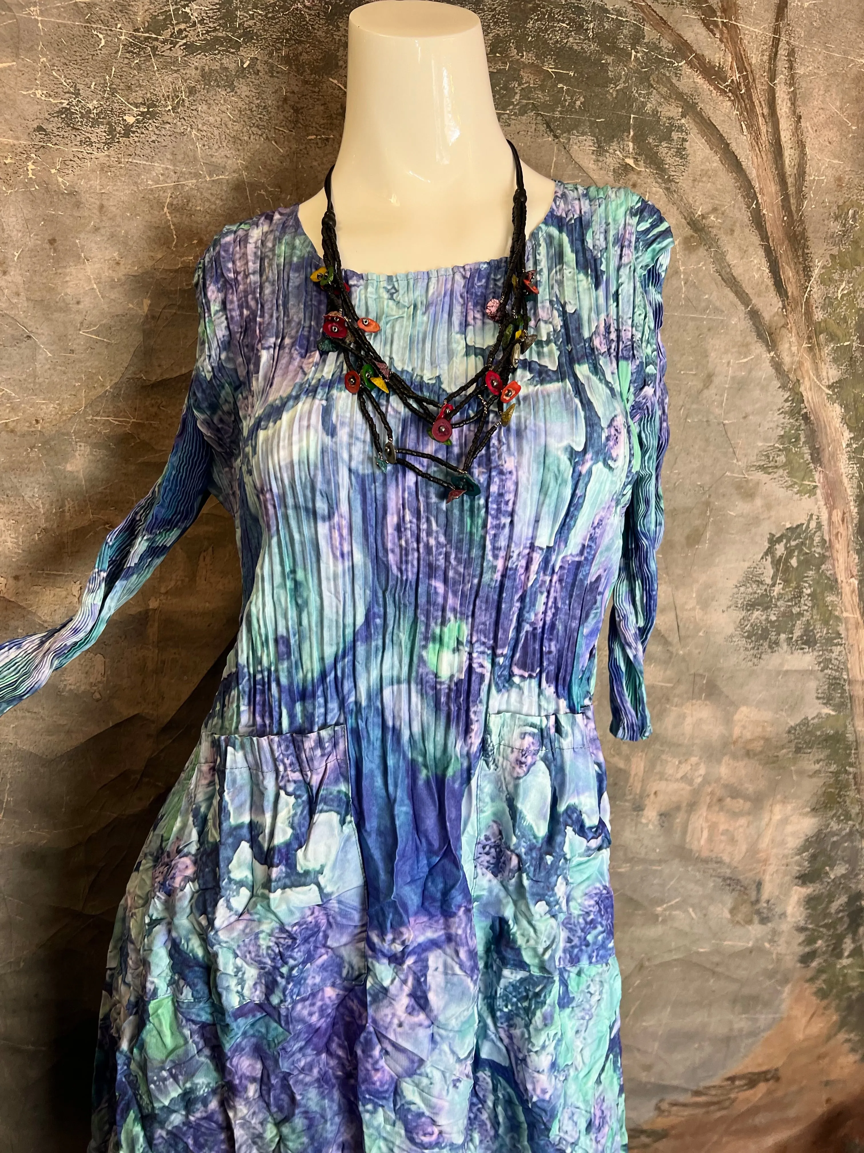 ACD544 3/4 Slv Smash Dress-Delta