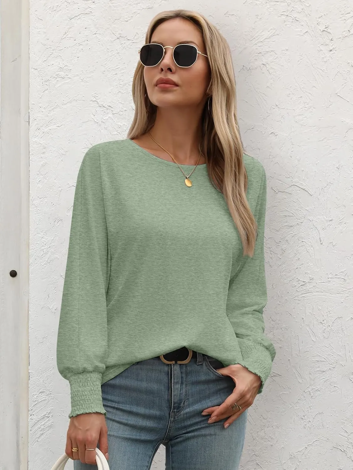 ATHMILE Long Sleeve Tops for Women 2025 Spring Fashion T Shirts for Women Crewneck Casual Loose Shirts Basic Tee