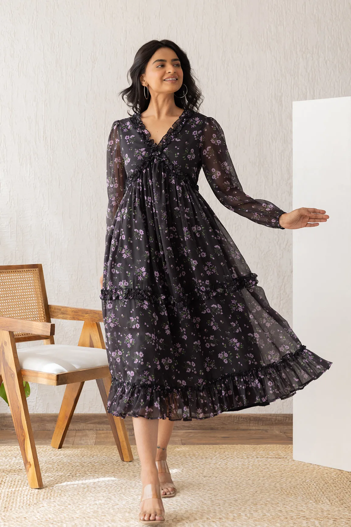 BLACK & LAVENDER CHIFFON MAXI