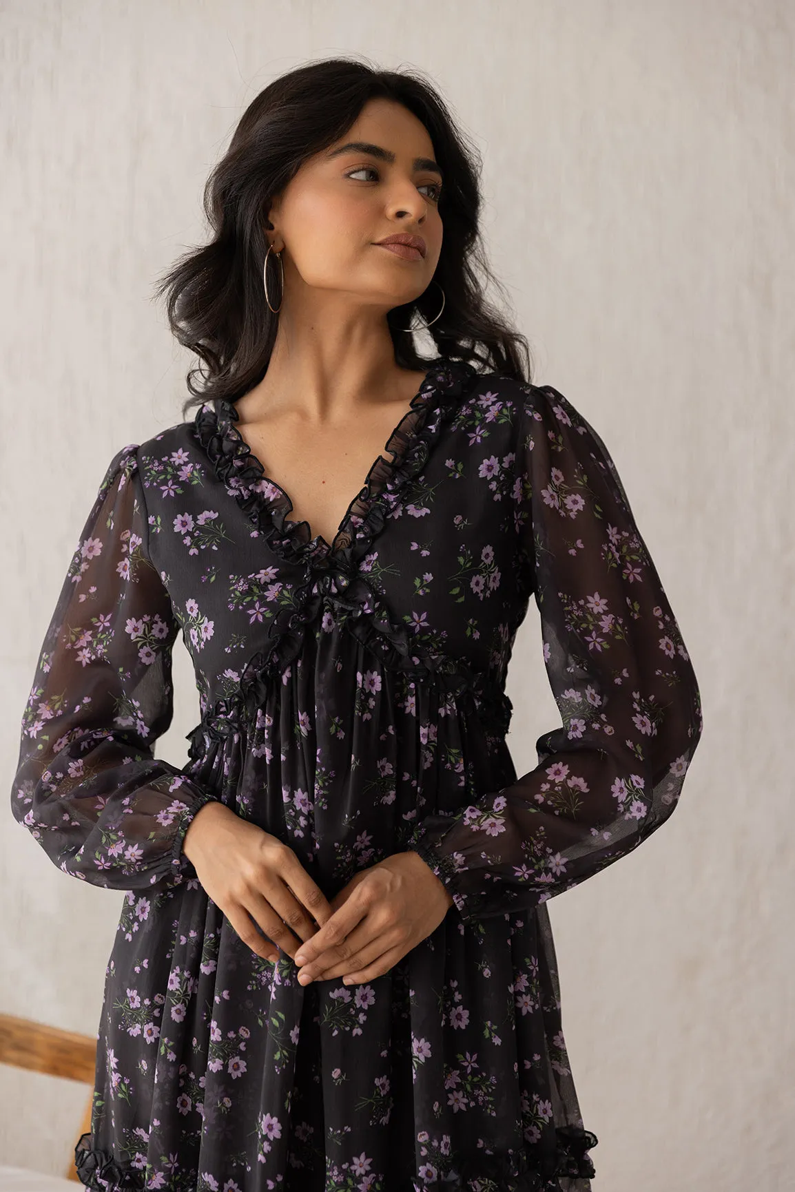 BLACK & LAVENDER CHIFFON MAXI