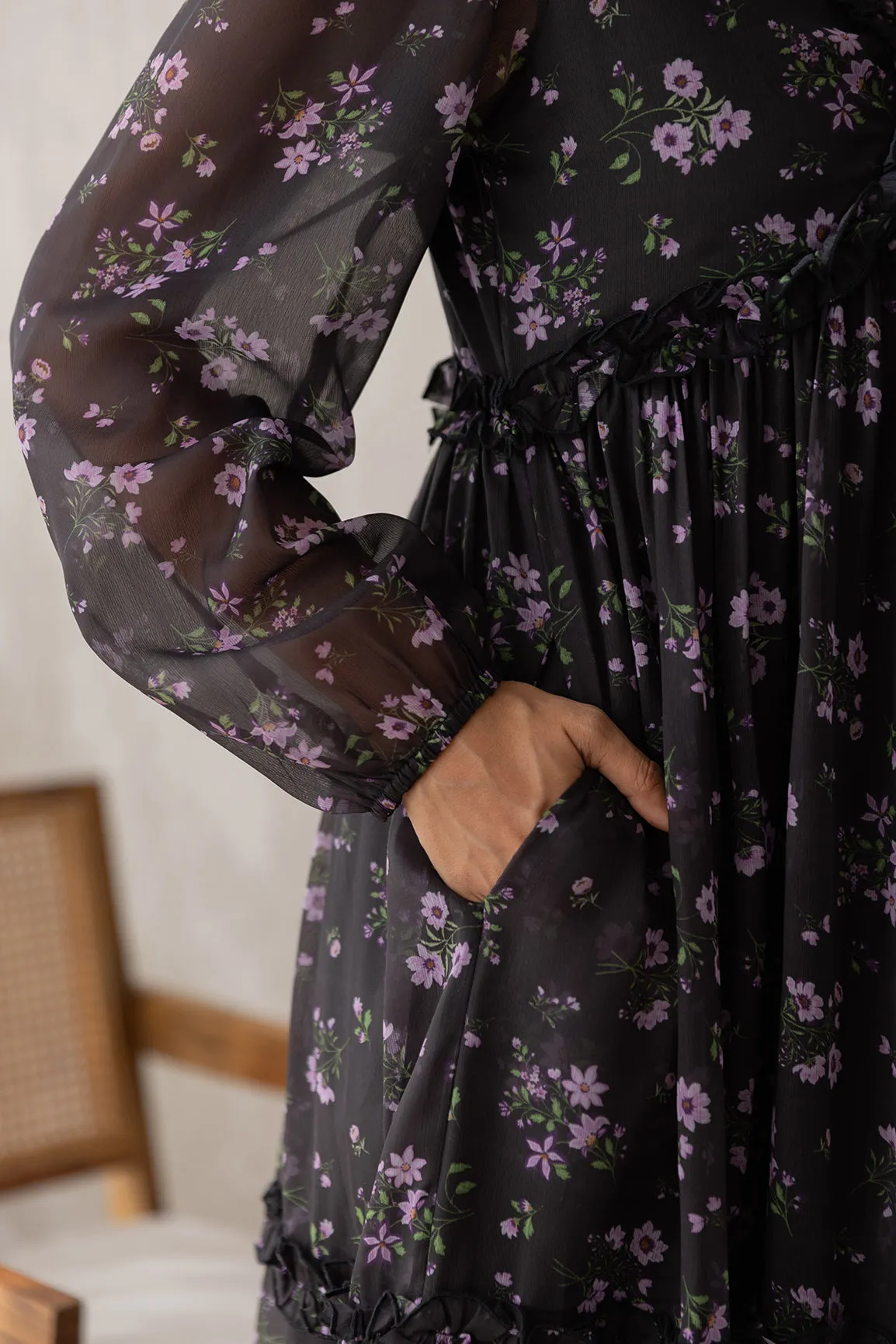 BLACK & LAVENDER CHIFFON MAXI