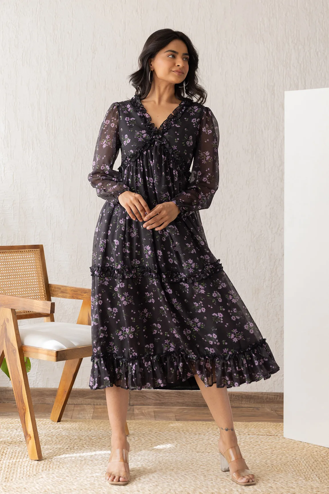 BLACK & LAVENDER CHIFFON MAXI