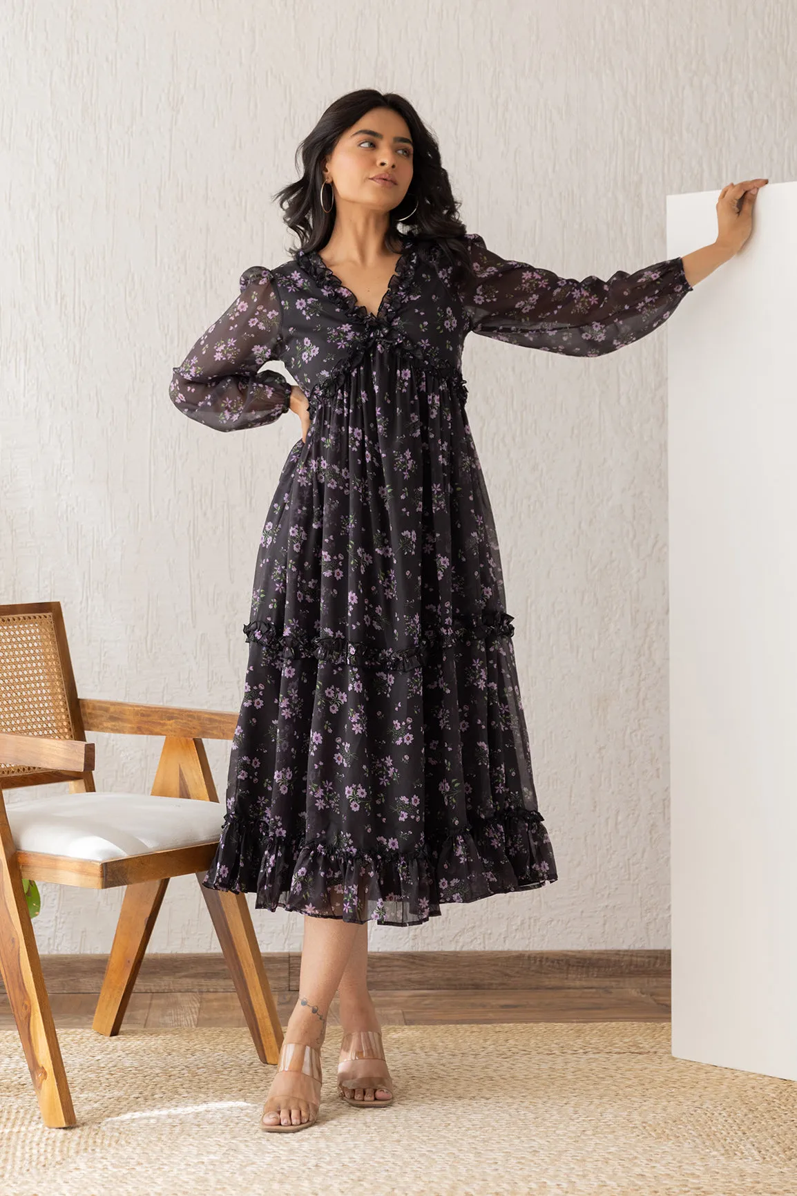 BLACK & LAVENDER CHIFFON MAXI