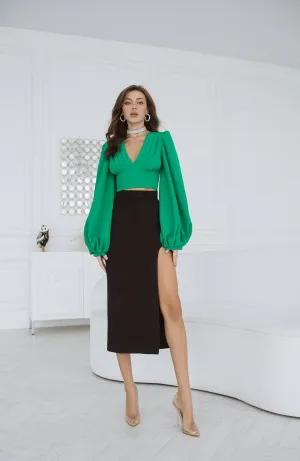 Black High Waist High Slit Midi Skirt