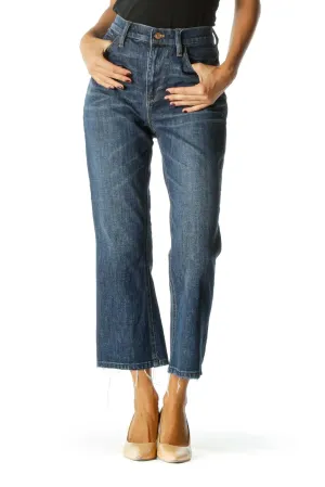 Blue Medium Wash Cropped Denim Jeans