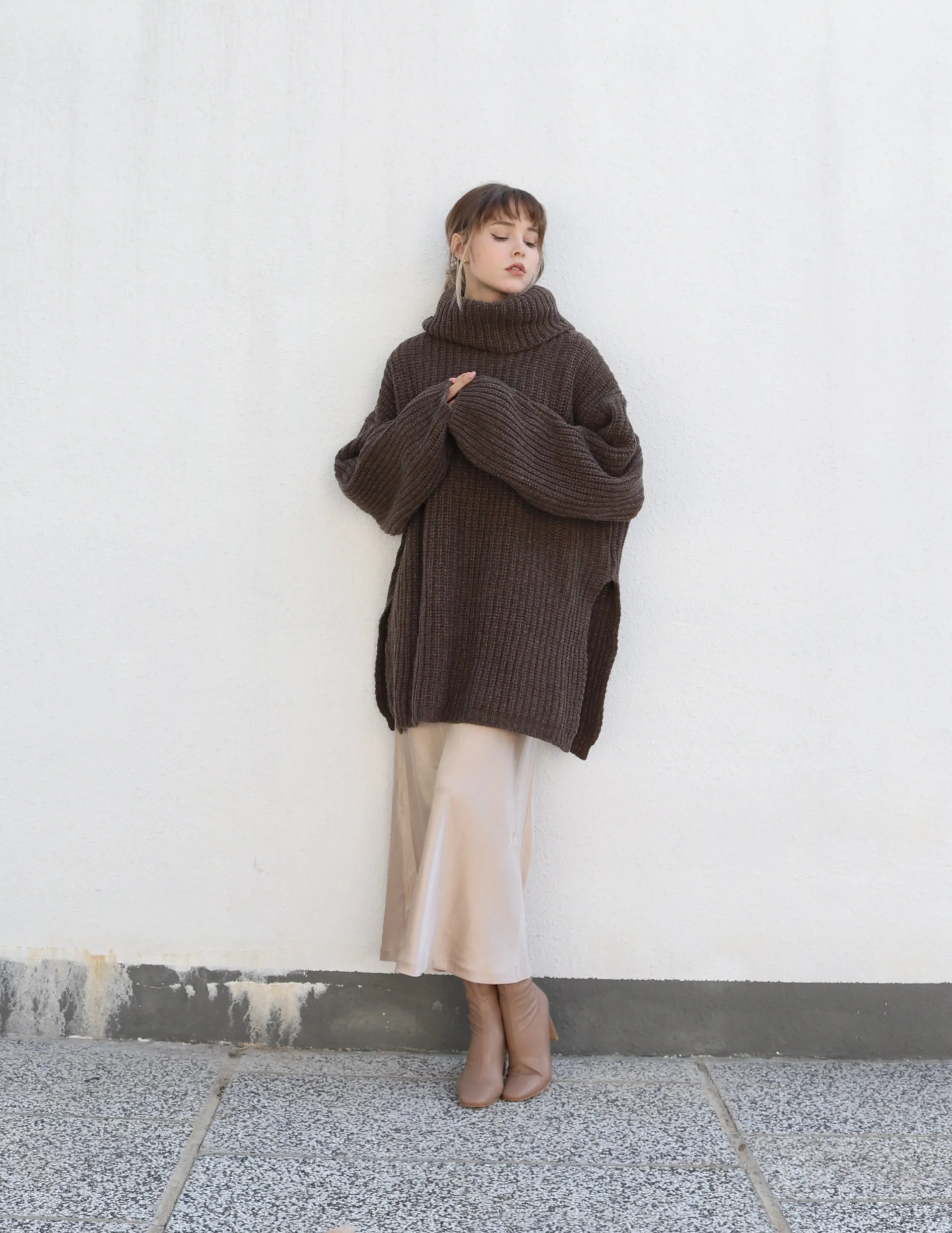 Brown Long Oversized Turtleneck