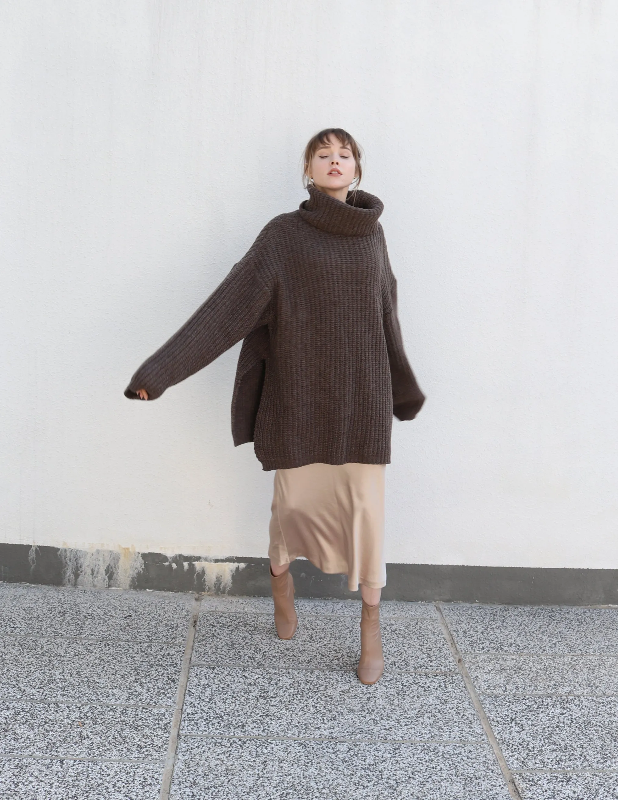 Brown Long Oversized Turtleneck