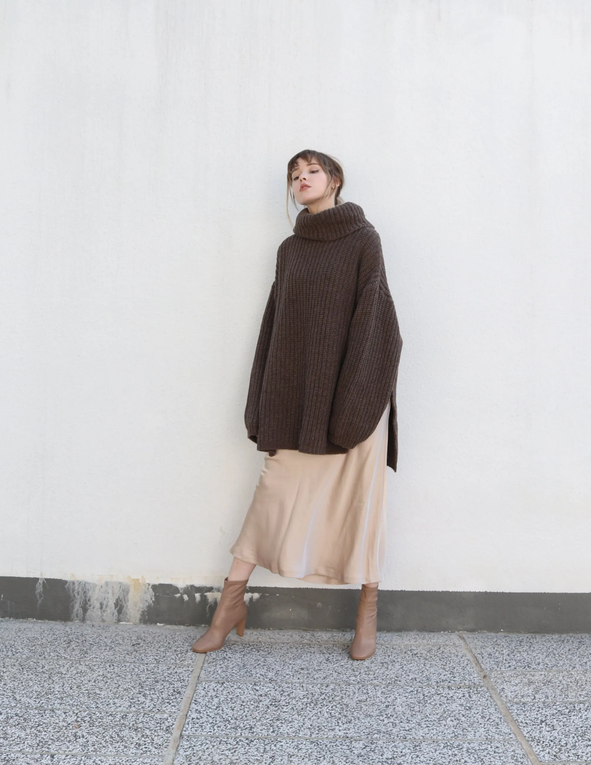 Brown Long Oversized Turtleneck