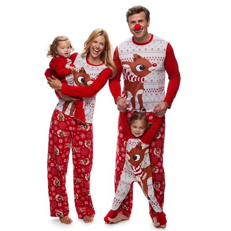 Christmas Pajamas Matching Family Outfits Parent-child Wear Cartoon  Printed Homeware Mom and Dad Daughter Clothes