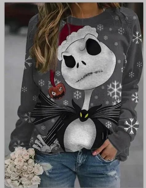 Christmas Women's New Style Sweater Long Sleeve Personality Snowman Print Loose Casual Home Hoodie
