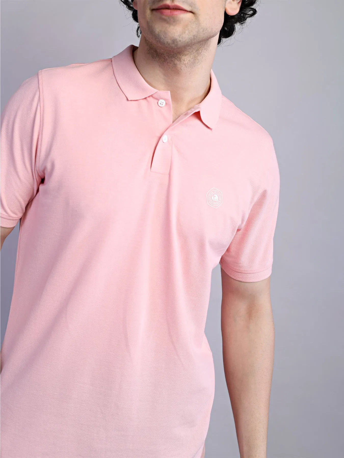 Cotton Pink Printed Polo Neck Half Sleeve Casual T-Shirt