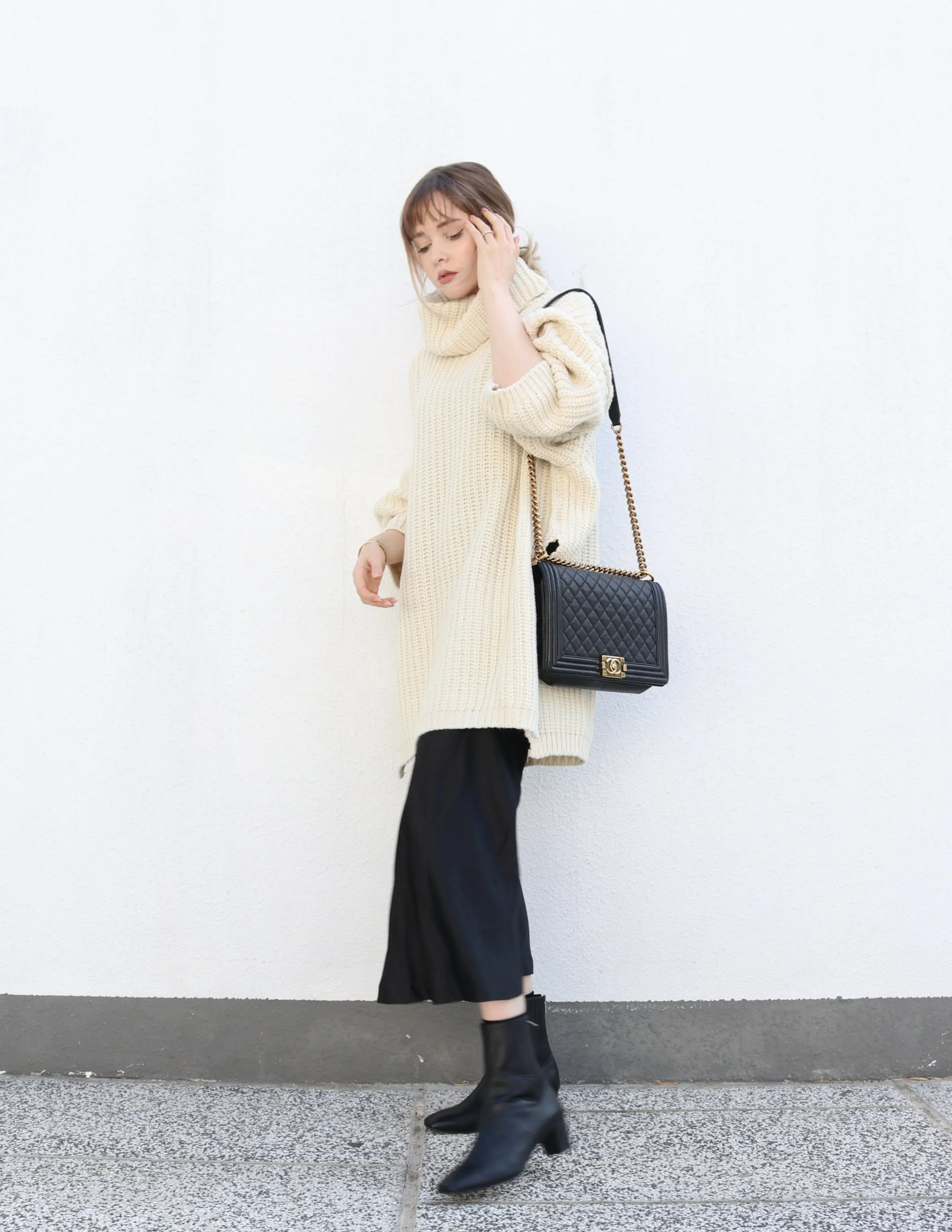 Cream Long Oversized Turtleneck