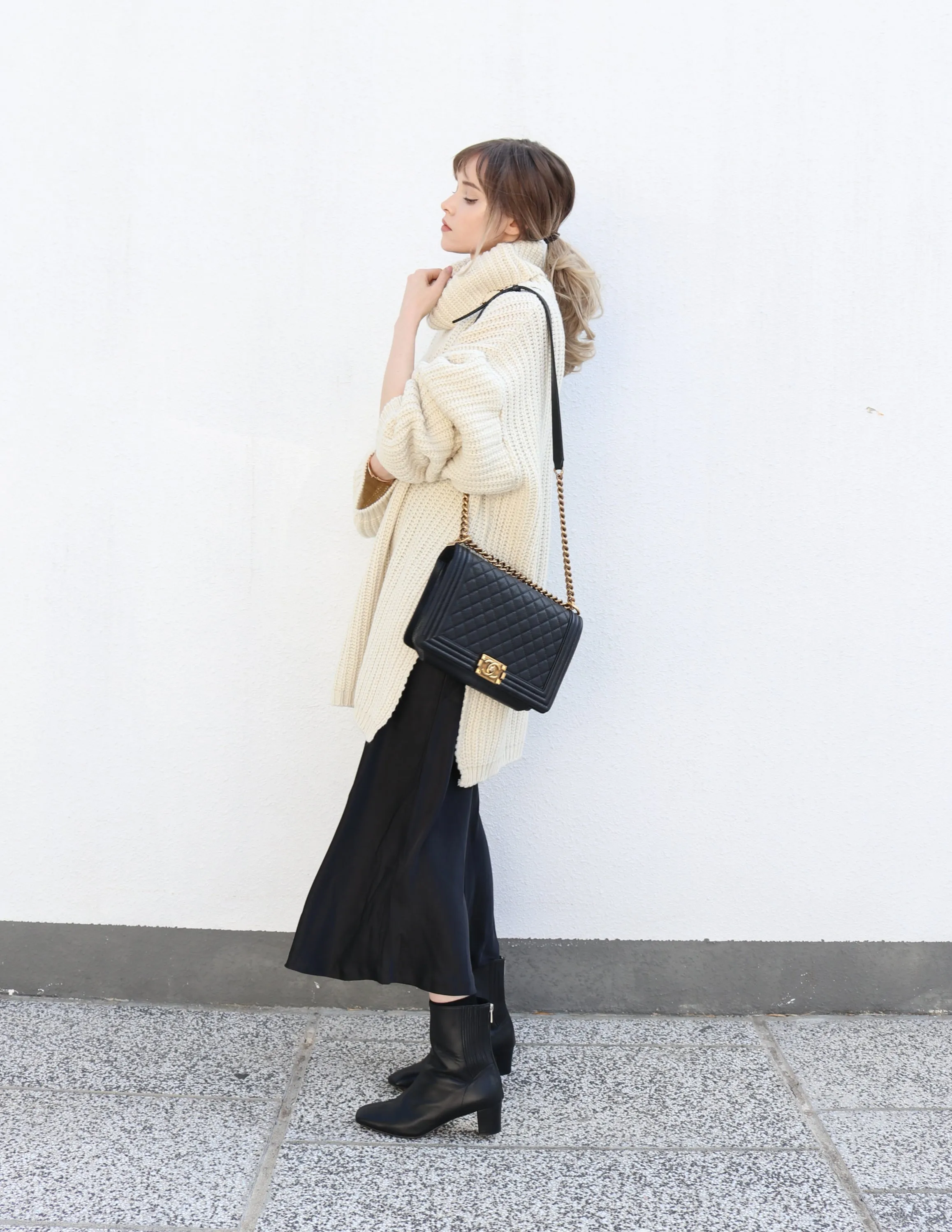 Cream Long Oversized Turtleneck