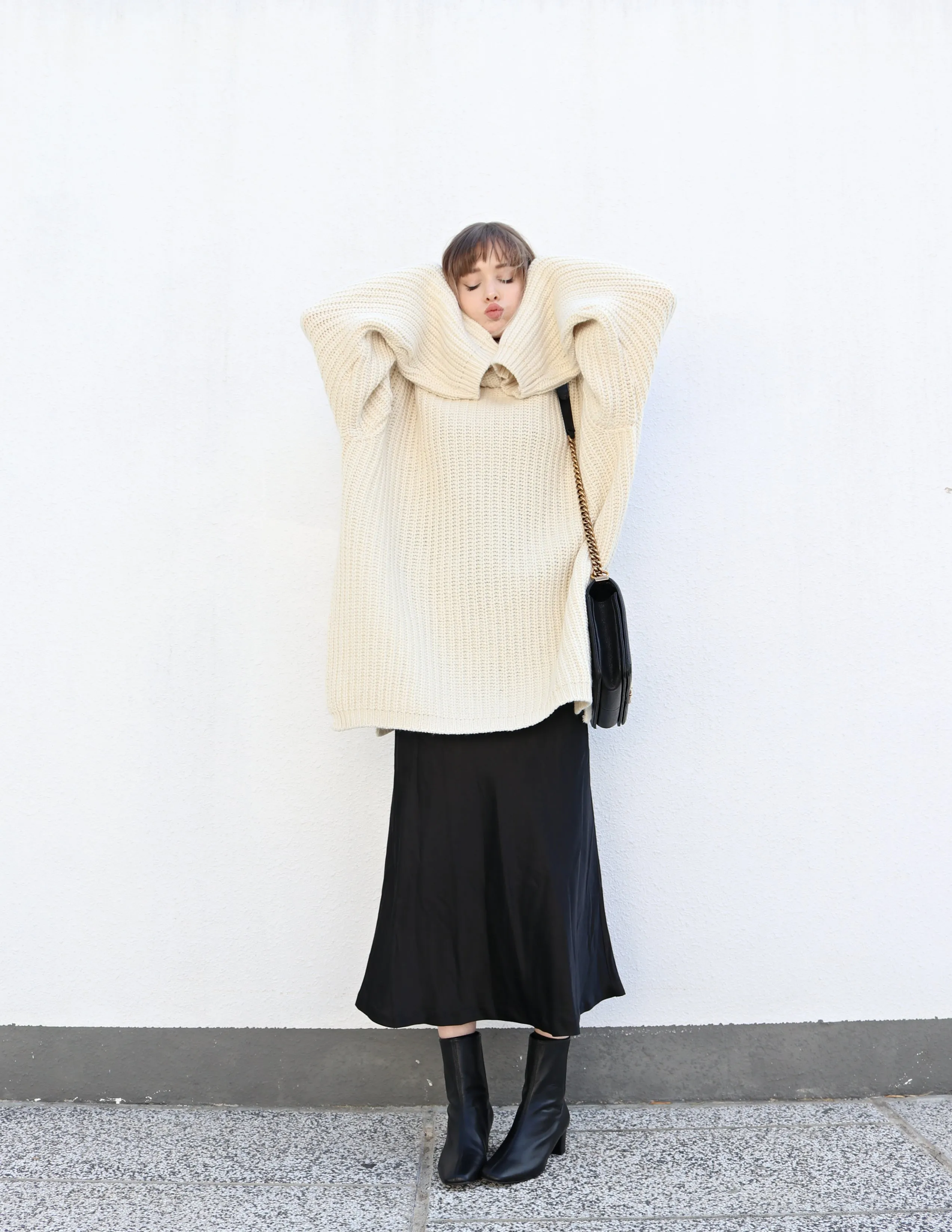 Cream Long Oversized Turtleneck