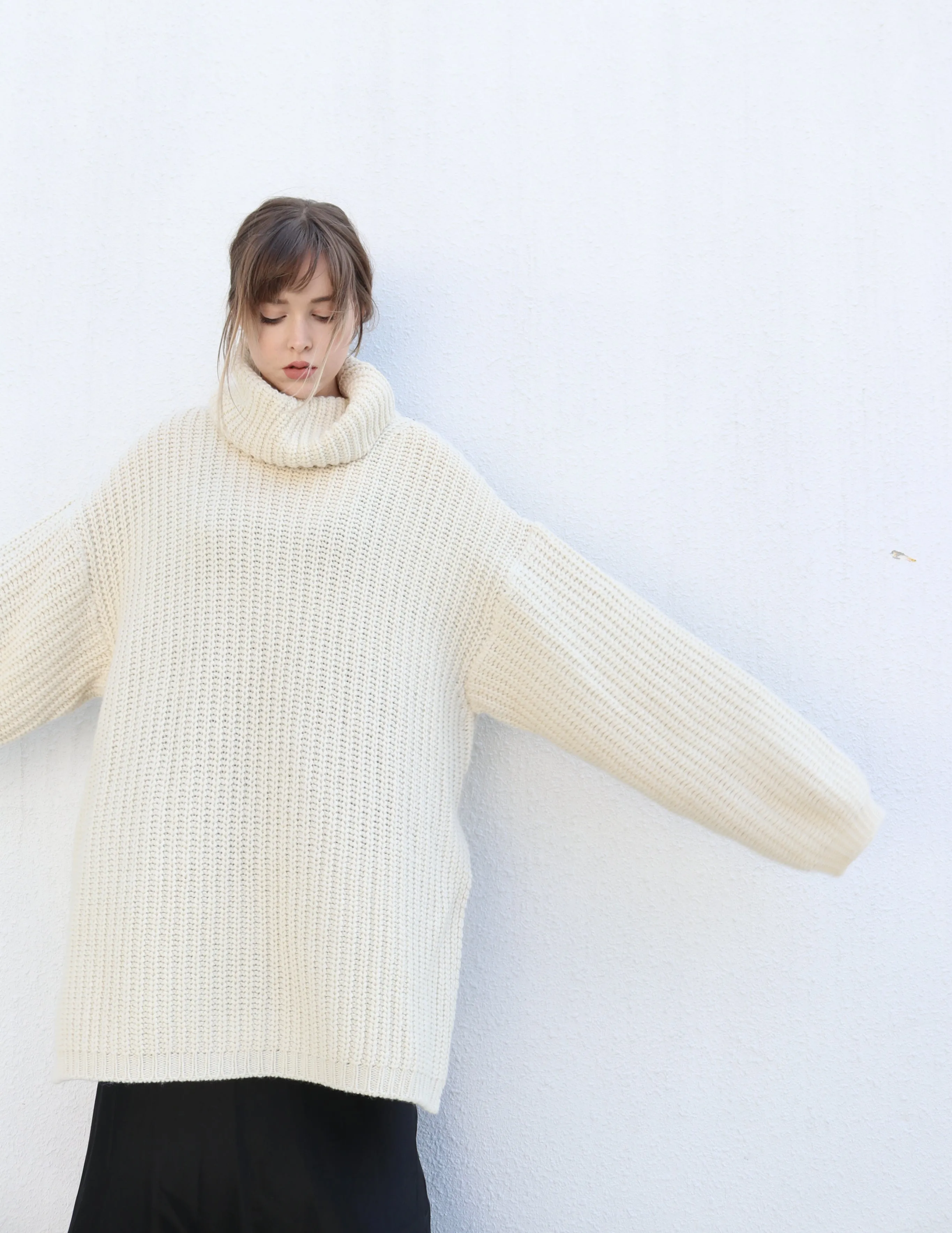 Cream Long Oversized Turtleneck