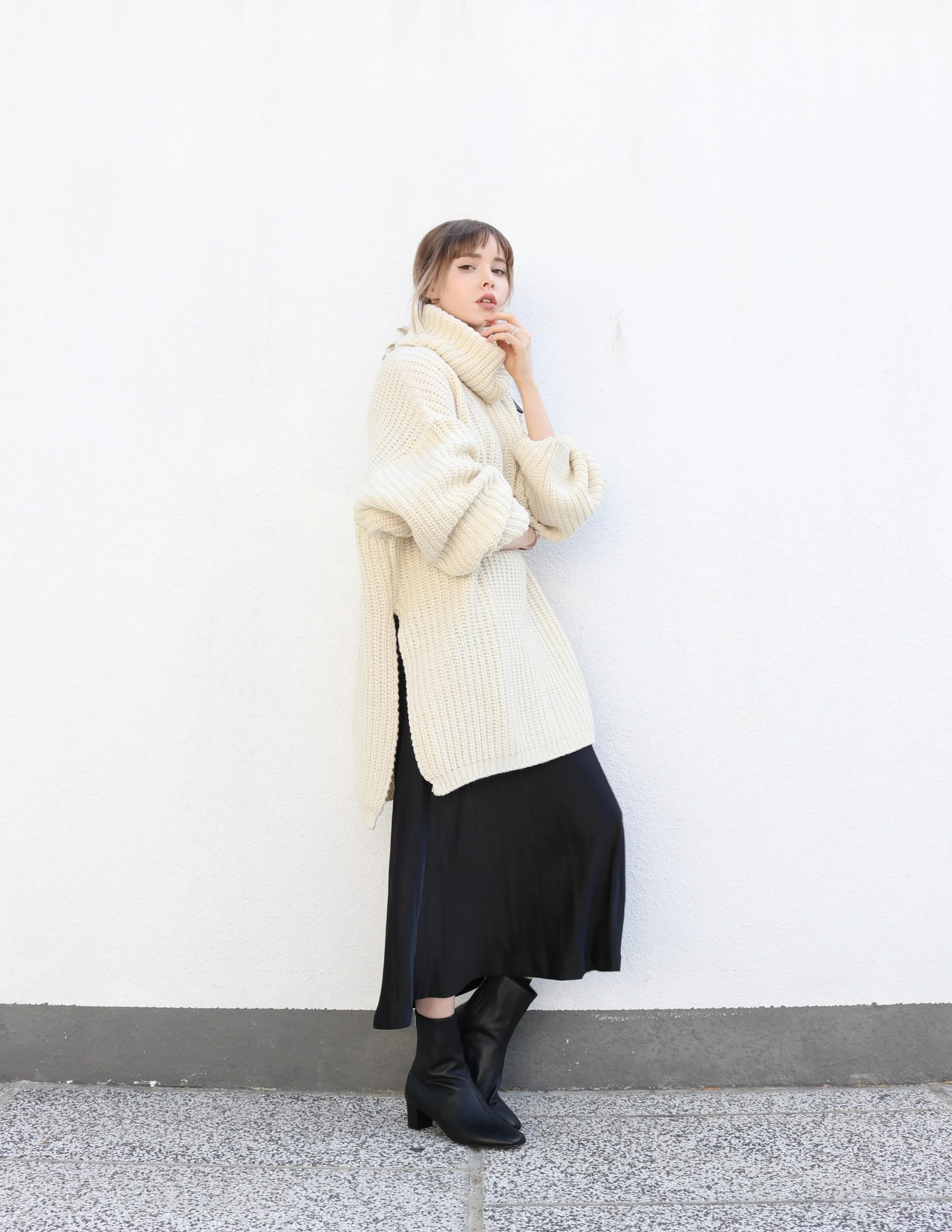Cream Long Oversized Turtleneck