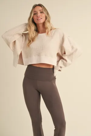Cropped Waffle Knit Oversized Long Sleeve