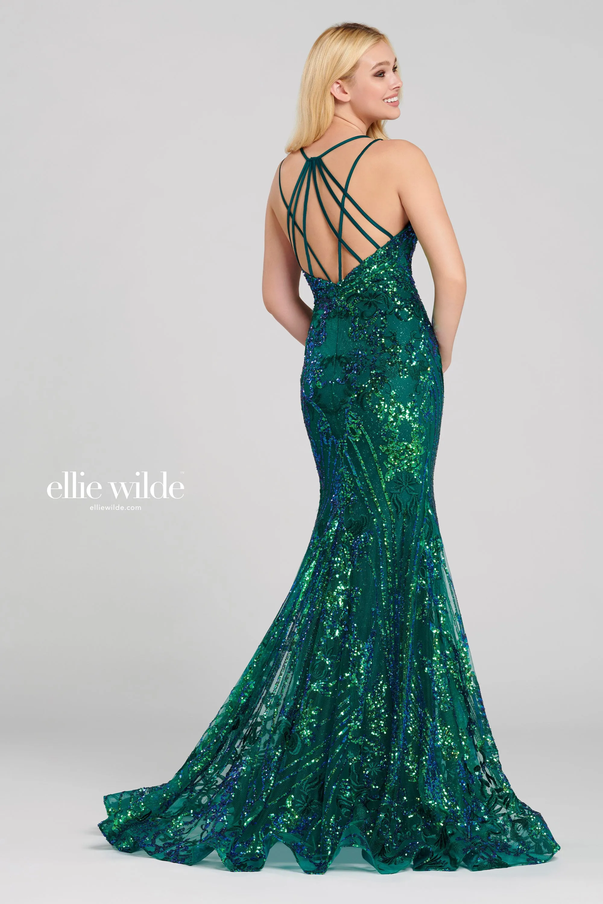 Ellie Wilde EW 120028 Size 8 Long Sequin Mermaid Backless Prom Dress Pageant Shimmer