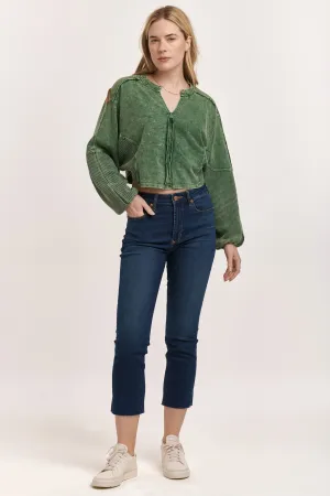 FRANKIE STRAIGHT FIT HIGH RISE CROPPED RAW HEM JEANS BINZ