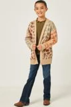 Girls Multi Color Leopard Open Sweater Cardigan