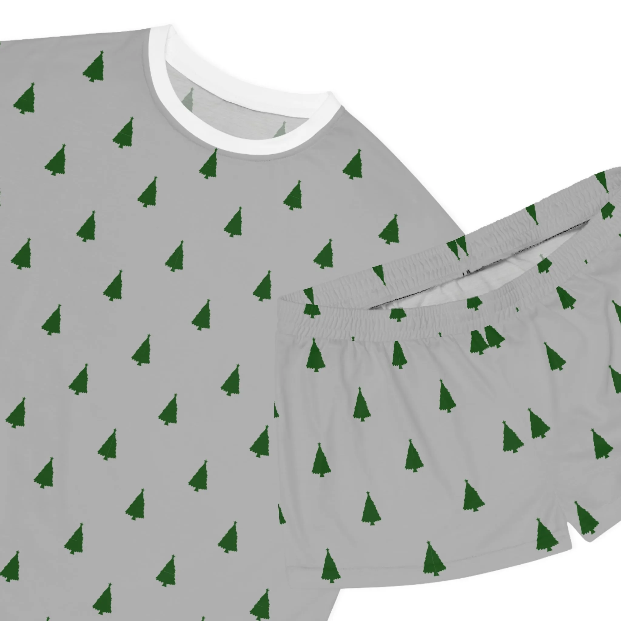 Grey Christmas Tree Pajama Set for Women - Minimalist Two-Piece Holiday Sleepwear - Cozy Winter Gift Idea