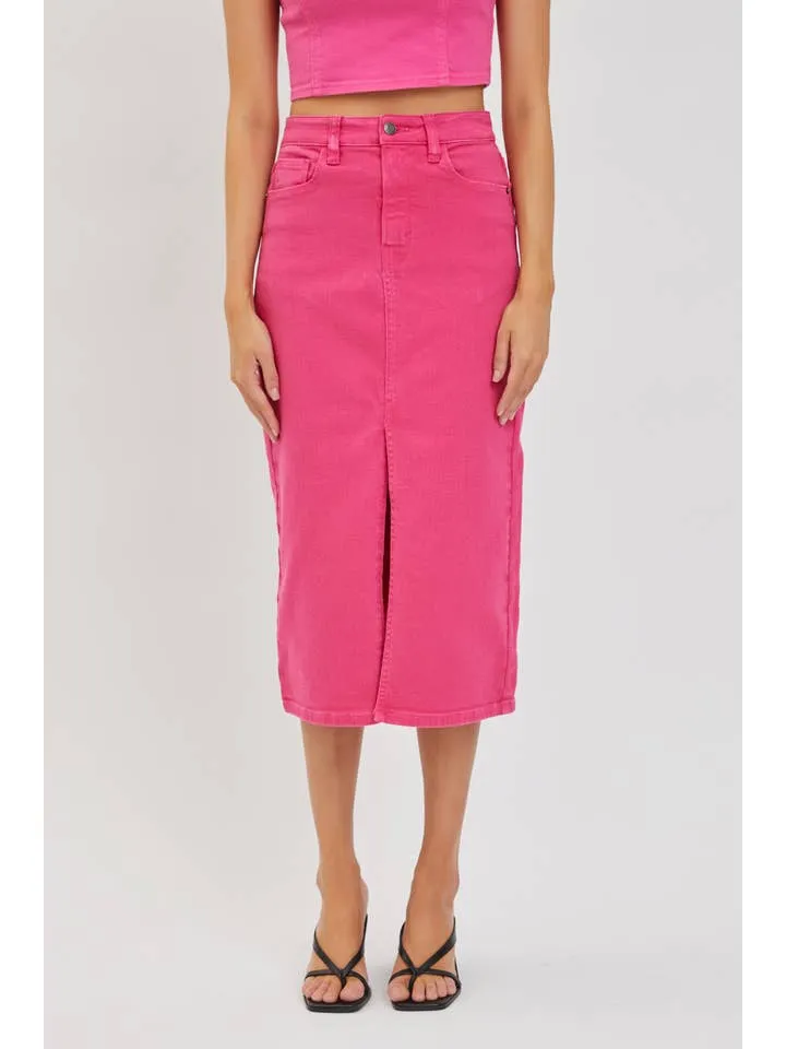 High Rise Midi Skirt with Front Slit