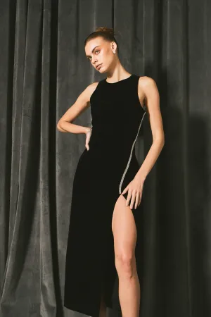 Jewel Trim Maxi Velvet Dress