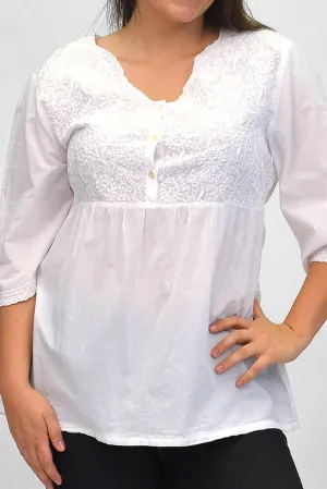 La Cera Plus Size Embroidered Bodice Blouse