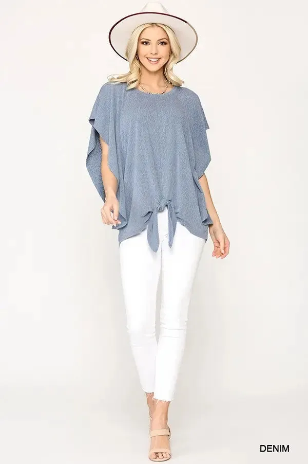 Leopard Jacquard Knit Jersey Top With Front Tie, Ruffled Sleeve