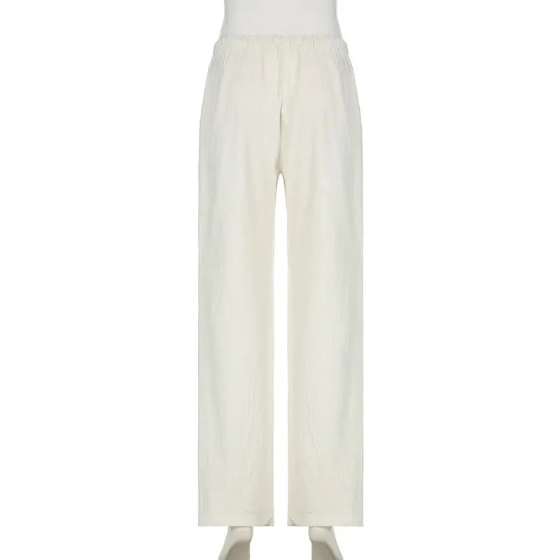 Metaversmall Casual Loose Solid Straight Leg Women Trousers Korean Fashion All-Match Homewear Full Length Pants Bottoms New Capris