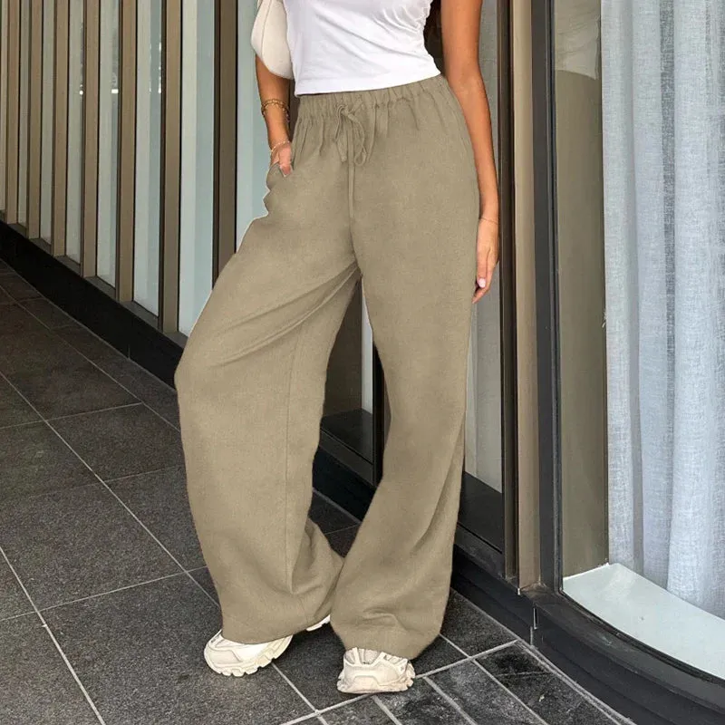 Metaversmall Casual Loose Solid Straight Leg Women Trousers Korean Fashion All-Match Homewear Full Length Pants Bottoms New Capris