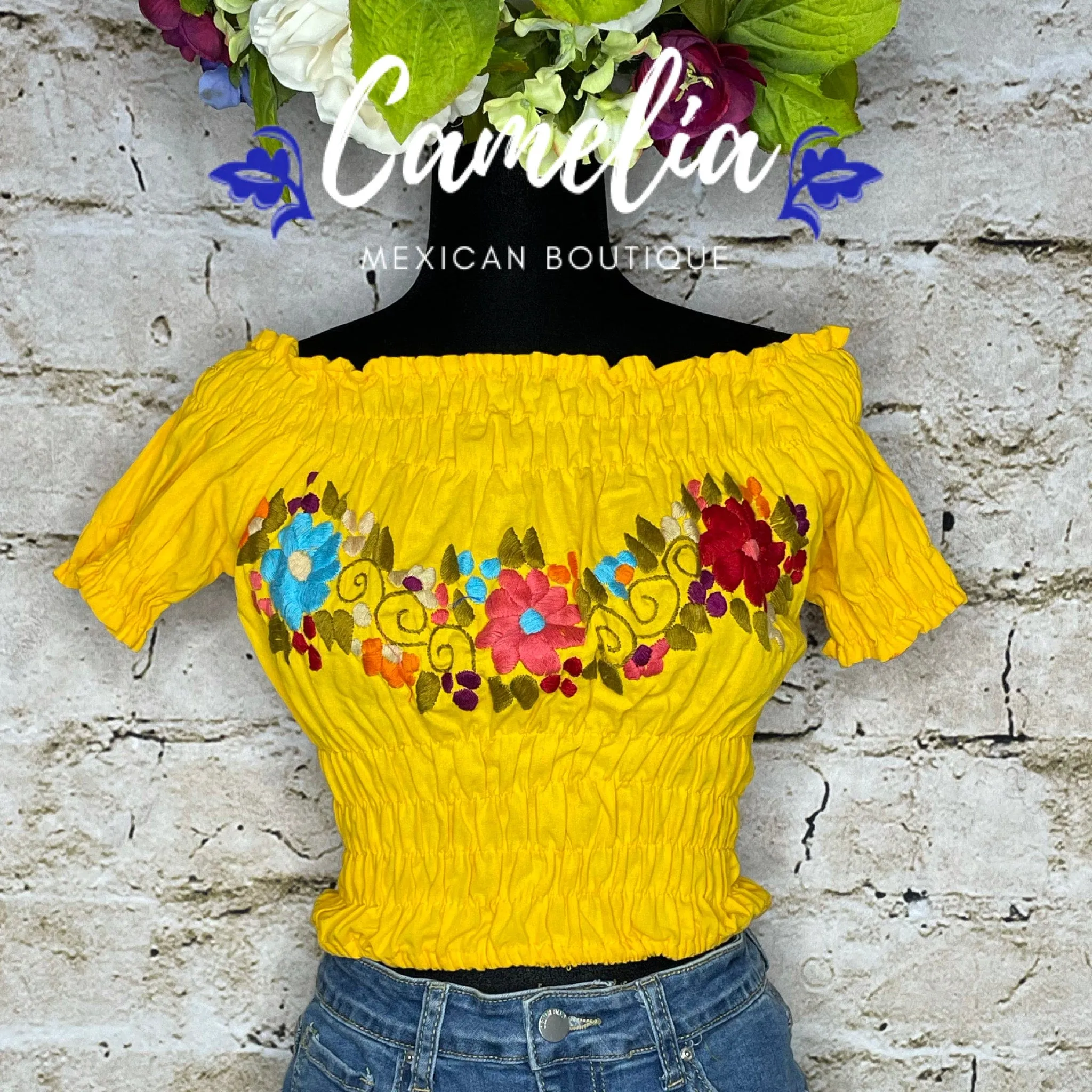 Off Shoulder Mexican Blouse Elastic Crop Top Rosie