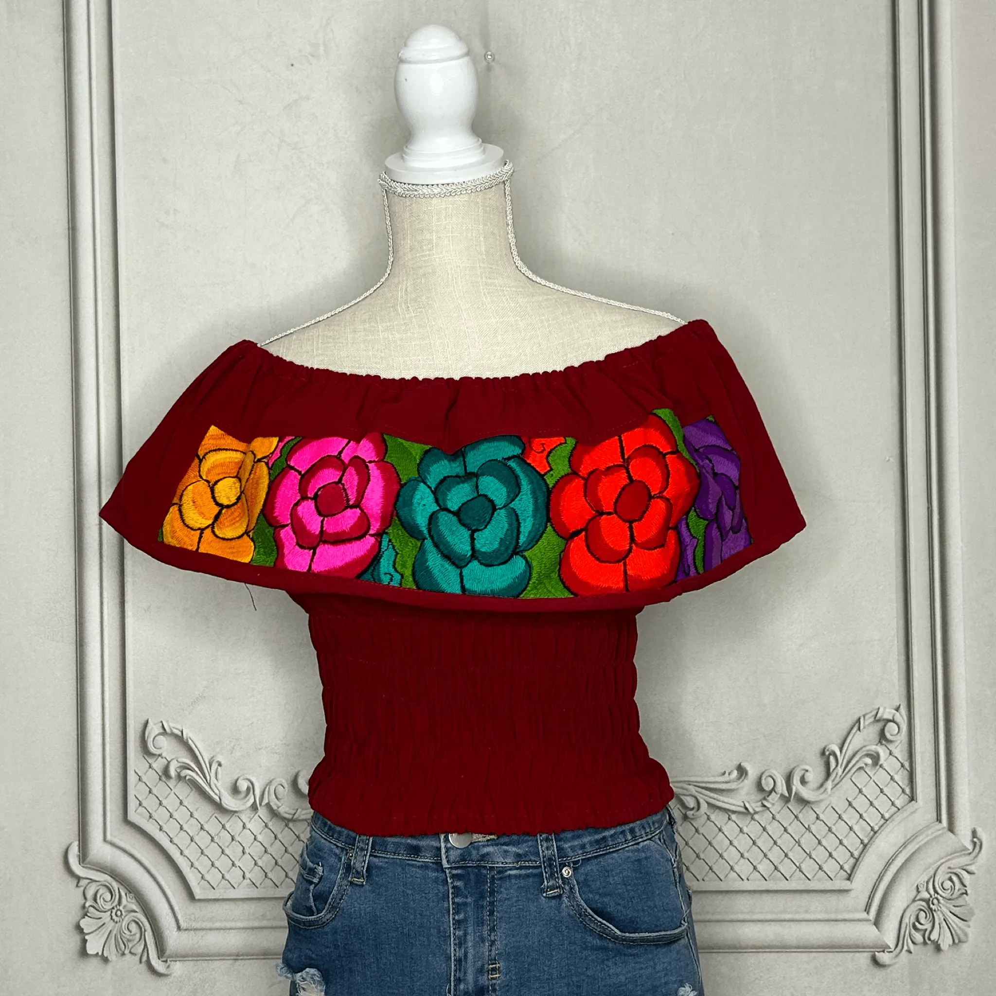 Off Shoulder Mexican Blouse Elastic Waist - Zinnia