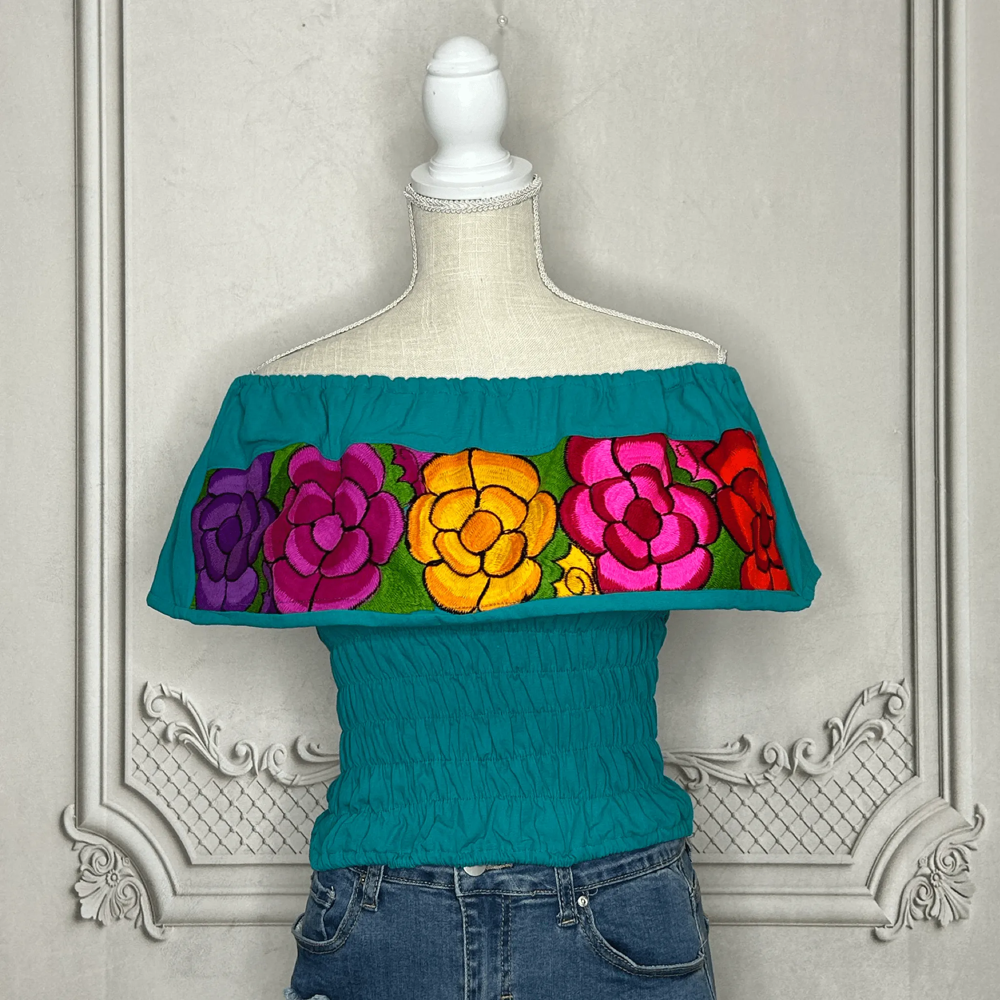 Off Shoulder Mexican Blouse Elastic Waist - Zinnia