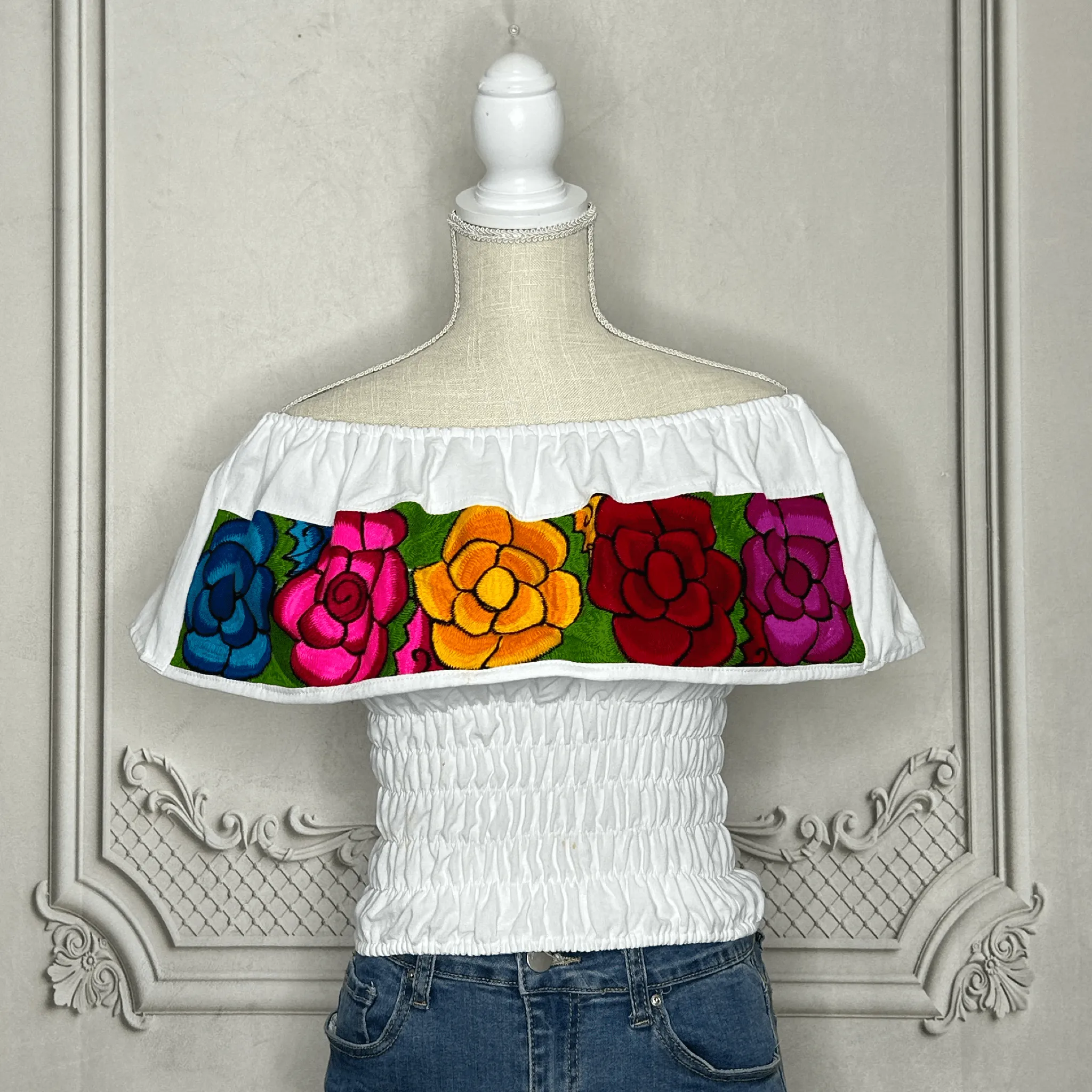 Off Shoulder Mexican Blouse Elastic Waist - Zinnia