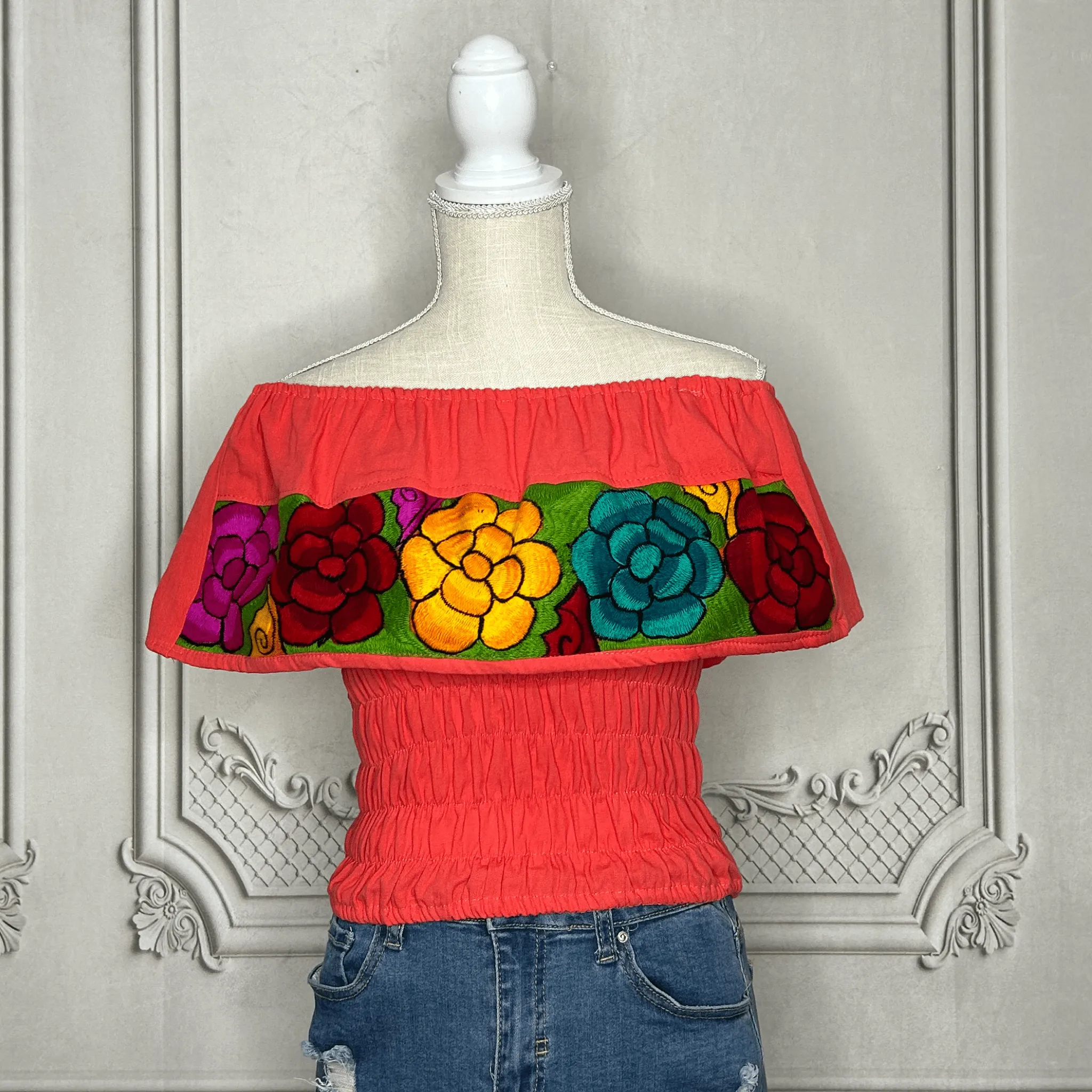 Off Shoulder Mexican Blouse Elastic Waist - Zinnia