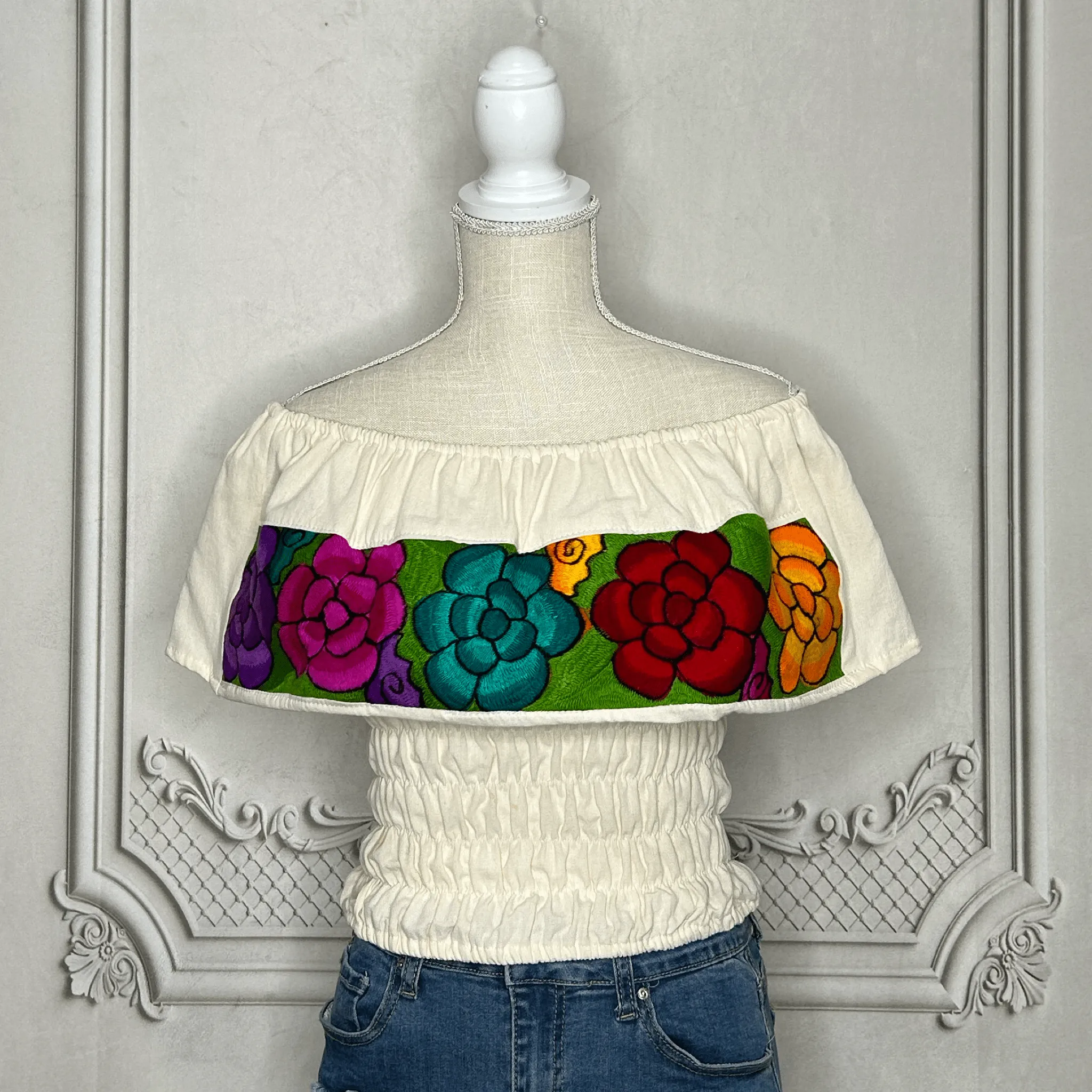 Off Shoulder Mexican Blouse Elastic Waist - Zinnia