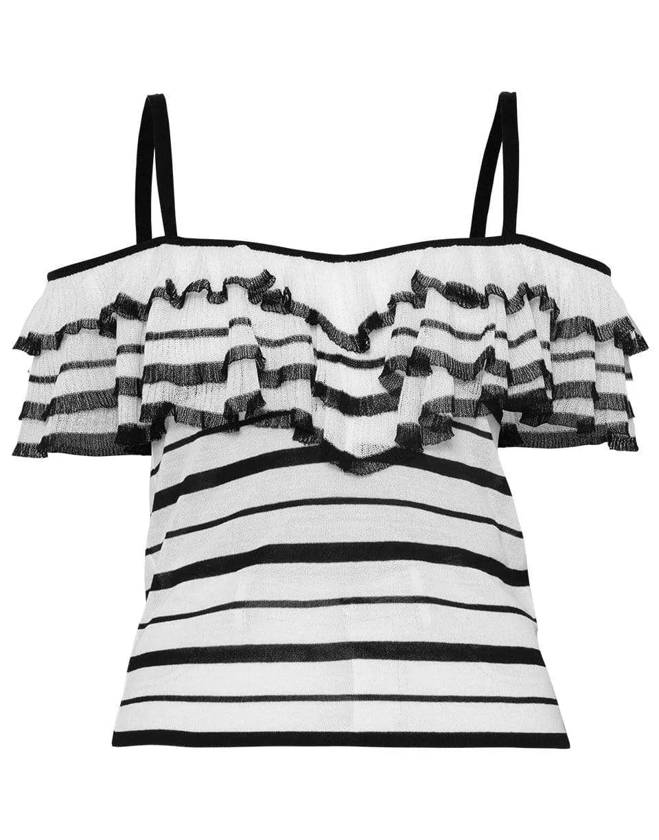 Off Shoulder Ruffled Striped Top