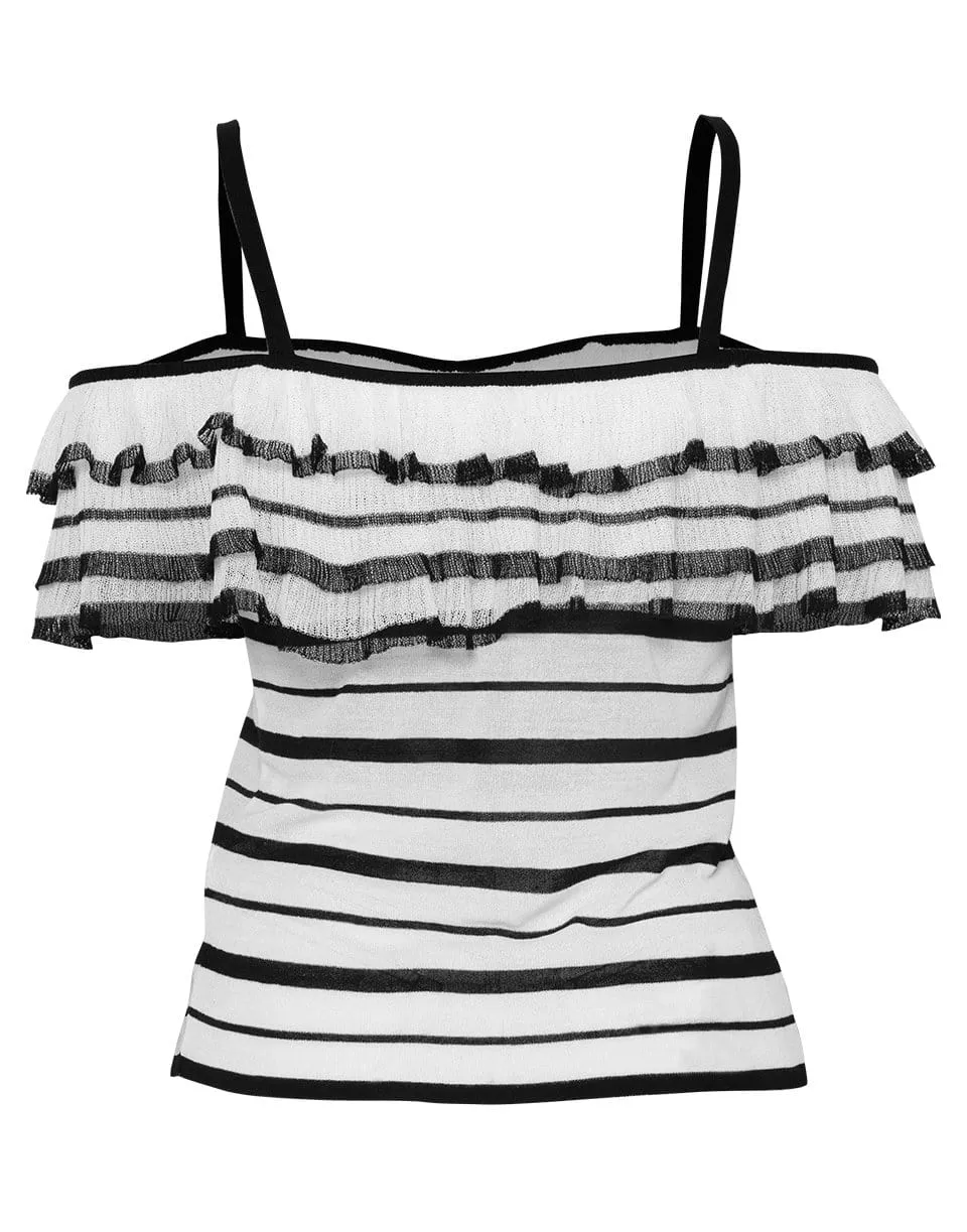 Off Shoulder Ruffled Striped Top
