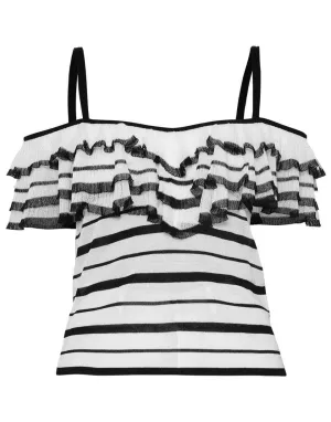 Off Shoulder Ruffled Striped Top