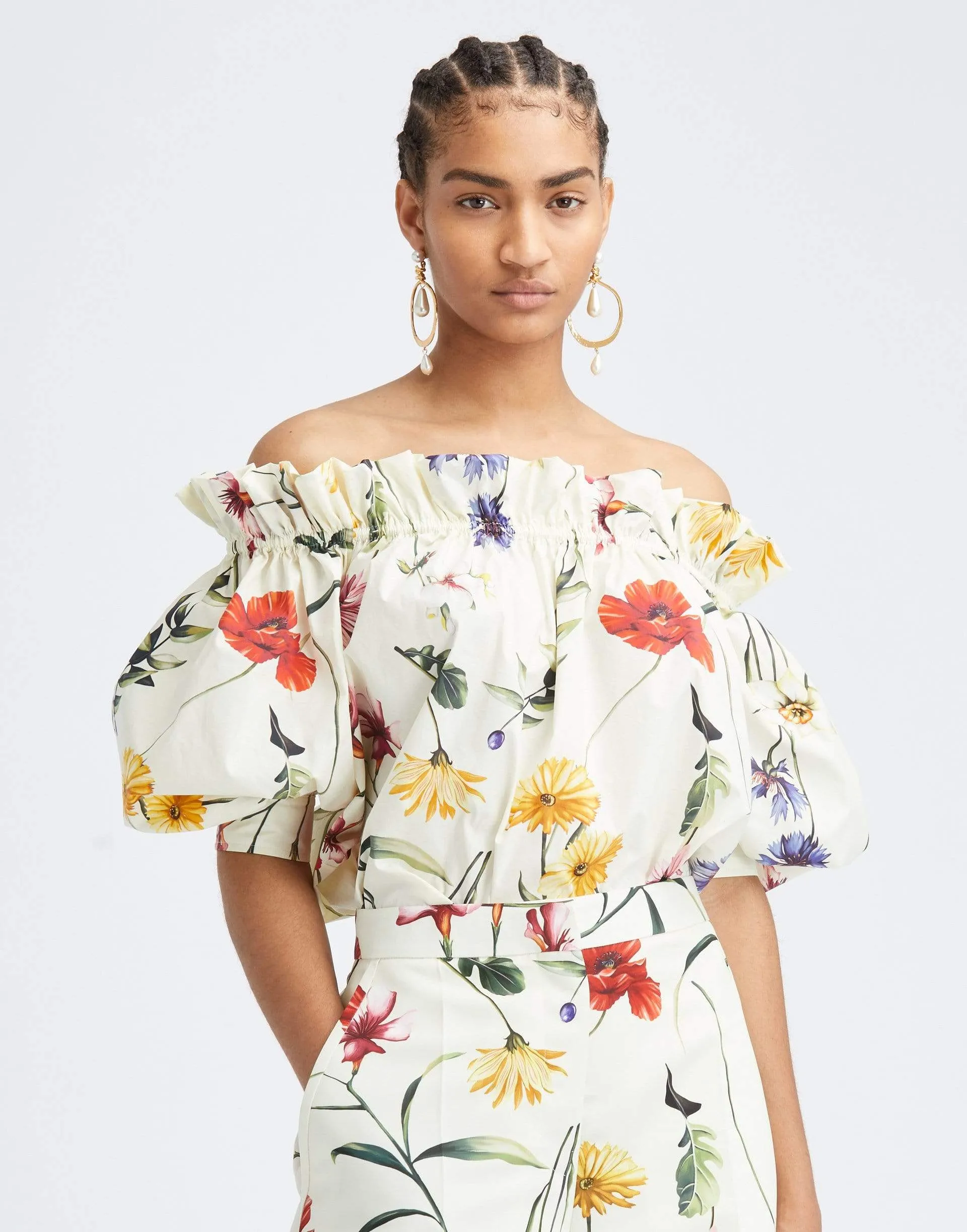 Off Shoulder Short Sleeve Floral Blouse