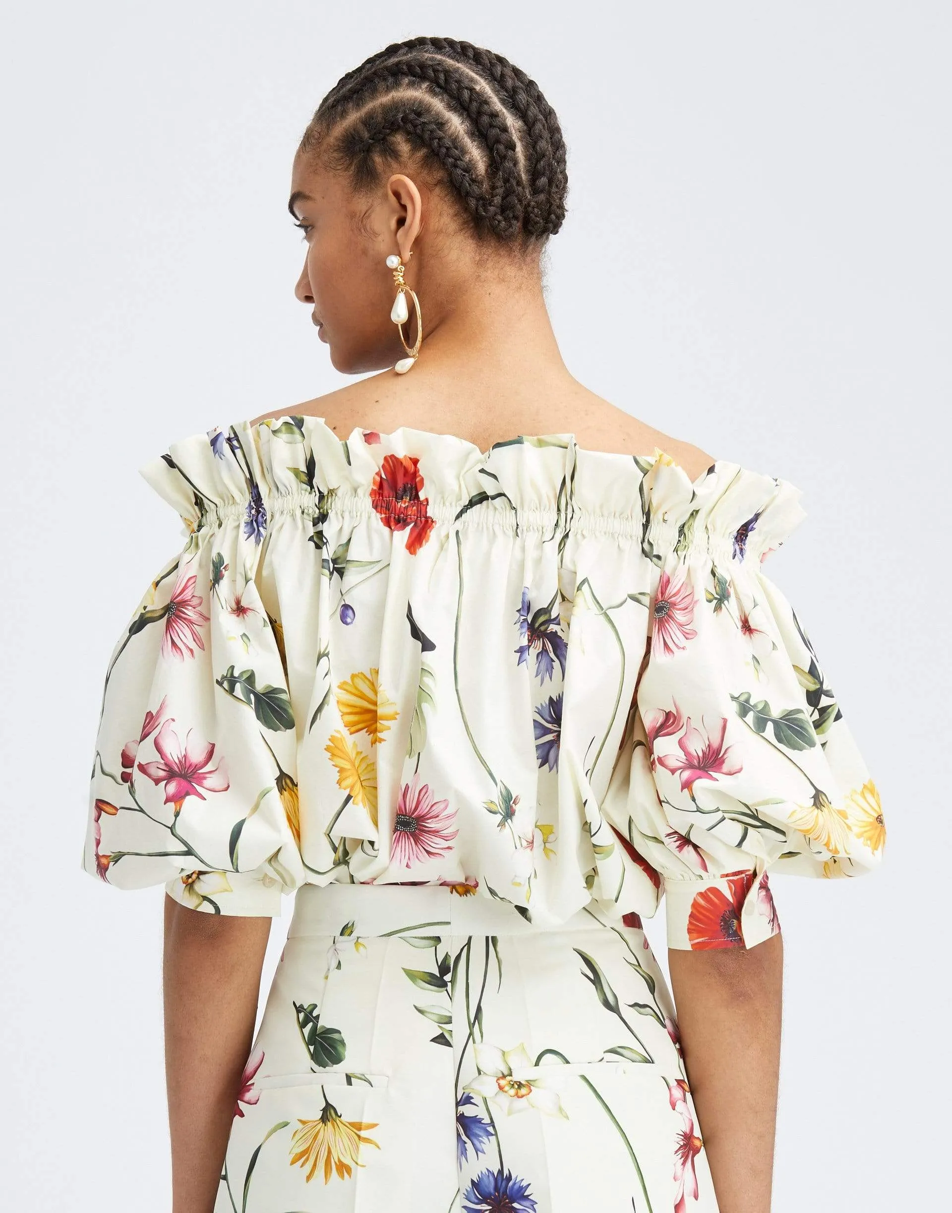 Off Shoulder Short Sleeve Floral Blouse