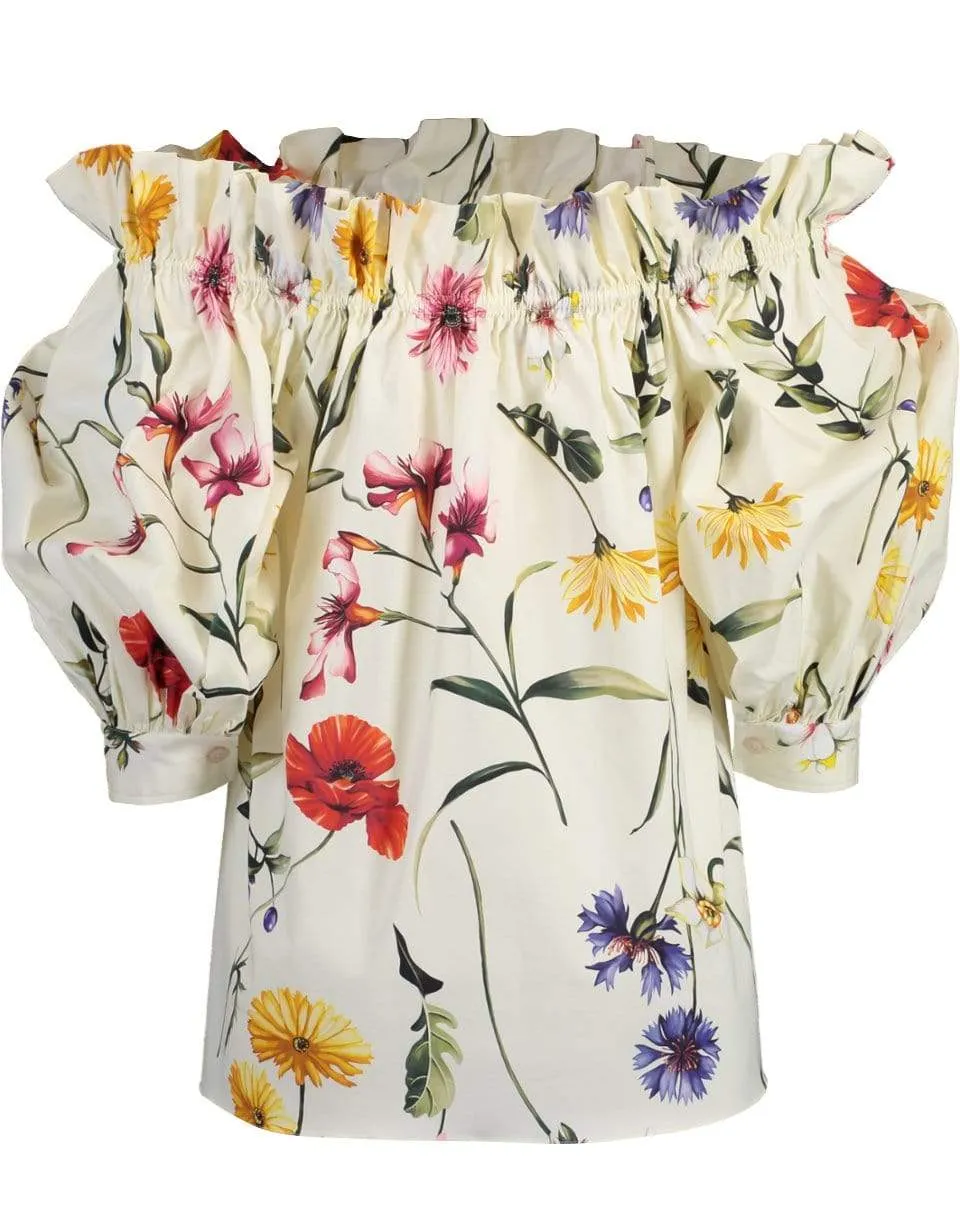Off Shoulder Short Sleeve Floral Blouse