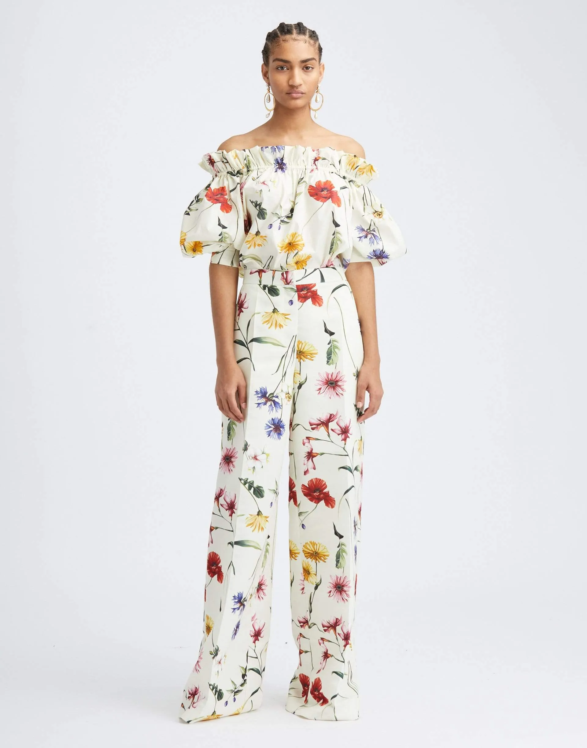 Off Shoulder Short Sleeve Floral Blouse