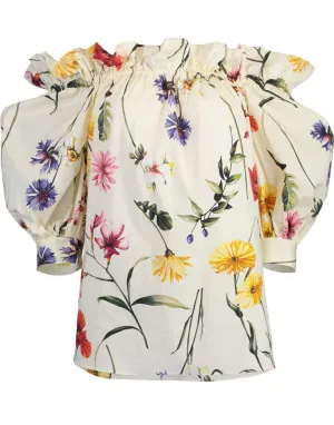 Off Shoulder Short Sleeve Floral Blouse